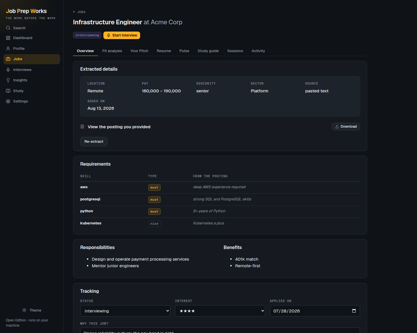 Job overview tab