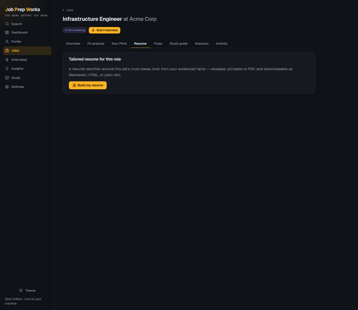 Tailored resume tab